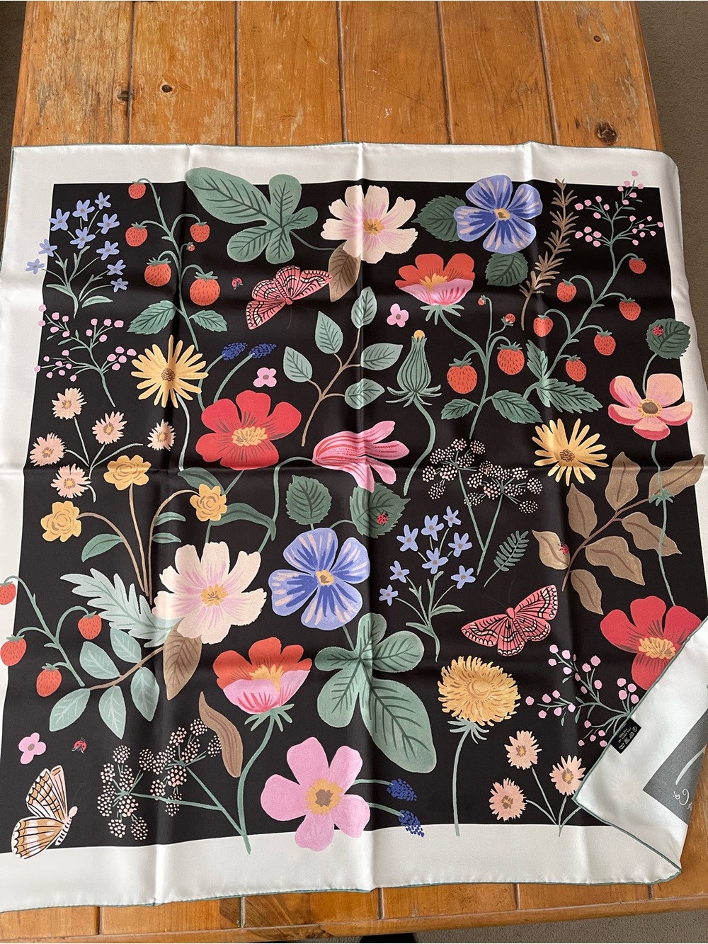 Rifle Paper Co. Silk Scarf in Strawberry Field Print